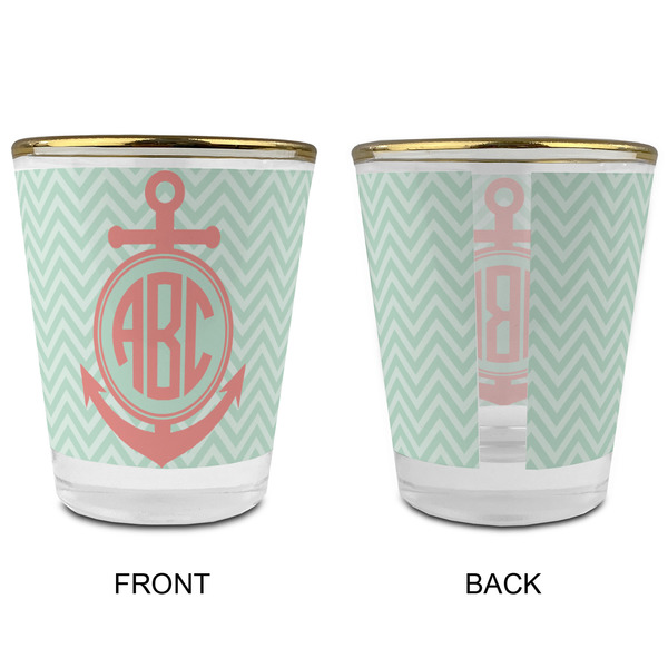 Chevron & Anchor Glass Shot Glass - with gold rim - APPROVAL