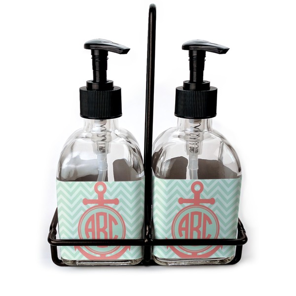 Custom Chevron & Anchor Glass Soap & Lotion Bottle Set (Personalized)