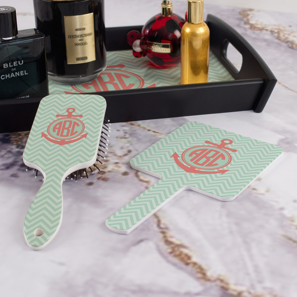 Chevron & Anchor Hair Brush and Hand Mirror - Bathroom Scene