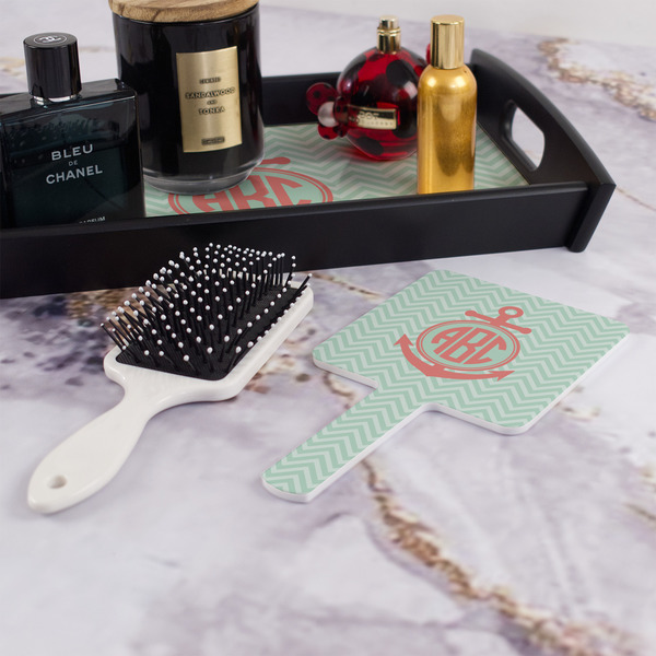 Chevron & Anchor Hand Mirror - With Hair Brush