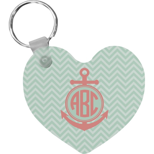 Custom Chevron & Anchor Heart Plastic Keychain w/ Monogram