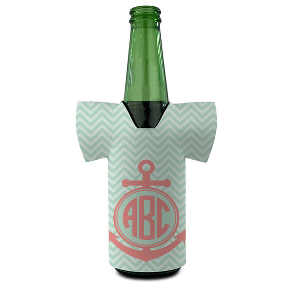 Chevron & Anchor Jersey Bottle Cooler - FRONT (on bottle)
