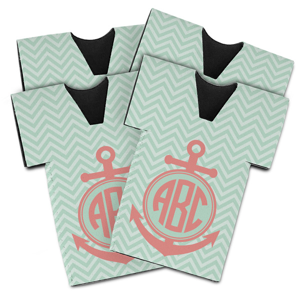 Custom Chevron & Anchor Jersey Bottle Cooler - Set of 4 (Personalized)