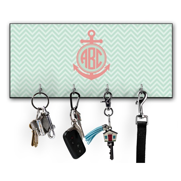 Custom Chevron & Anchor Key Hanger w/ 4 Hooks w/ Monogram