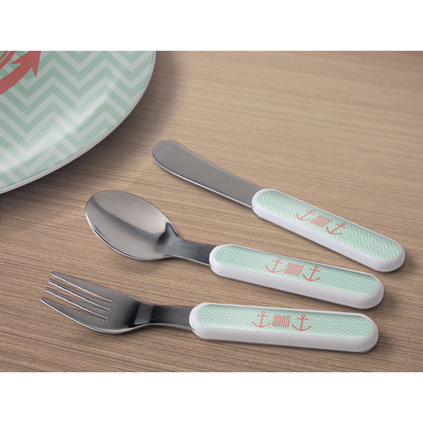Chevron & Anchor Kids Flatware w/ Plate