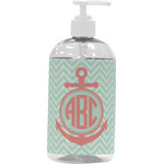 Chevron & Anchor Plastic Soap / Lotion Dispenser (16 oz - Large - White) (Personalized)