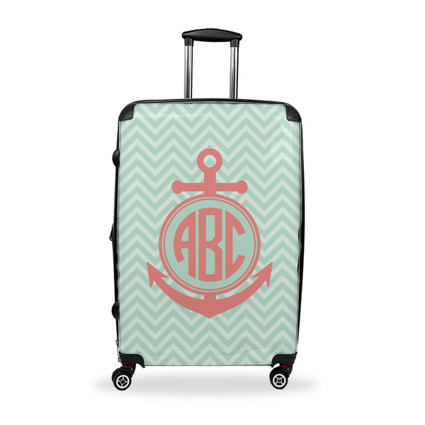 Custom Chevron & Anchor Suitcase - 28" Large - Checked w/ Monogram
