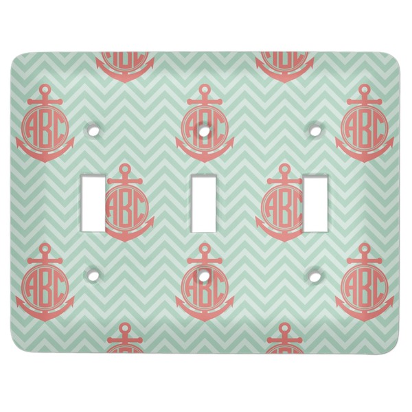 Custom Chevron & Anchor Light Switch Cover (3 Toggle Plate) (Personalized)