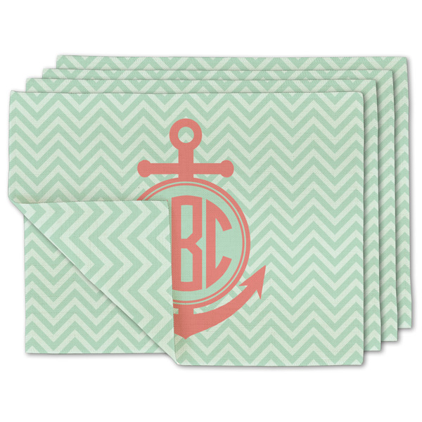 Custom Chevron & Anchor Double-Sided Linen Placemat - Set of 4 w/ Monogram