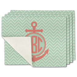 Chevron & Anchor Single-Sided Linen Placemat - Set of 4 w/ Monogram