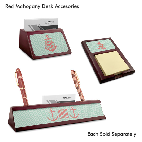Chevron & Anchor Mahogany Desk Accessories