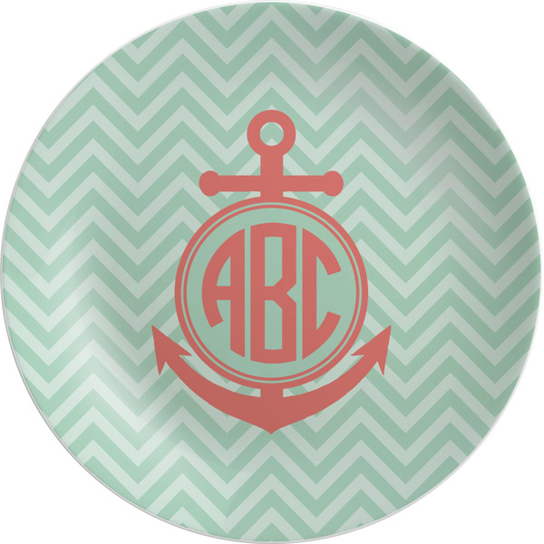 Custom Chevron & Anchor Melamine Salad Plate - 8" (Personalized)