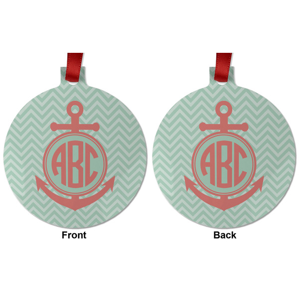Chevron & Anchor Metal Ball Ornament - Front and Back