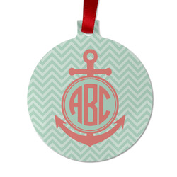 Chevron & Anchor Metal Ball Ornament - Double Sided w/ Monogram