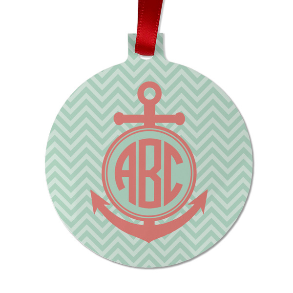 Chevron & Anchor Metal Ball Ornament - Front