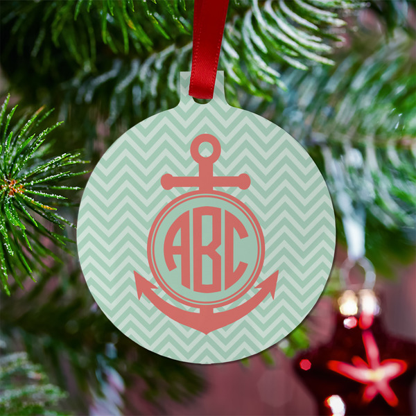 Chevron & Anchor Metal Ball Ornament - Lifestyle