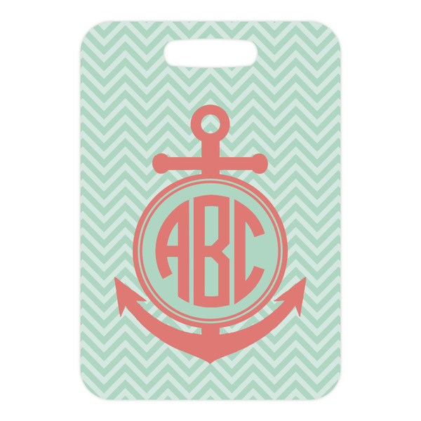 Chevron & Anchor Metal Luggage Tag - Front Without Strap