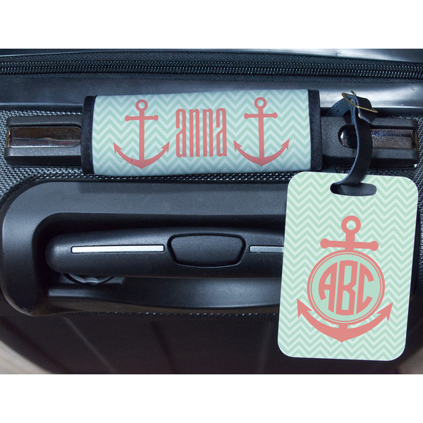 Chevron & Anchor Metal Luggage Tag & Handle Wrap - In Context