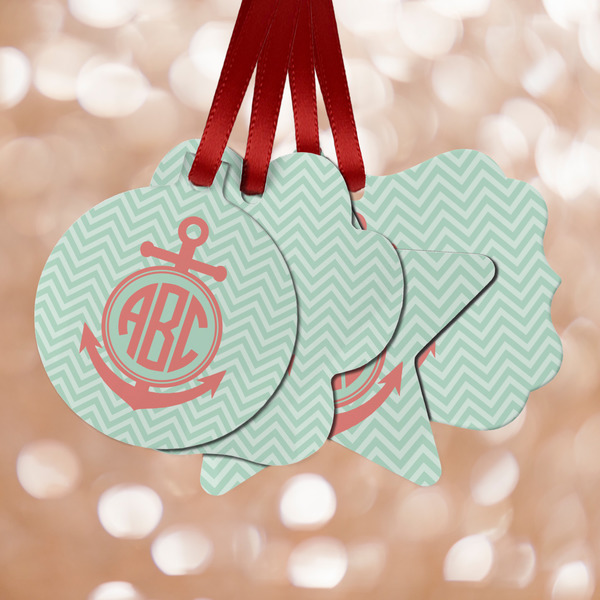 Custom Chevron & Anchor Metal Ornaments - Double Sided w/ Monogram