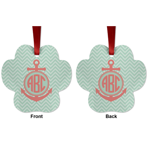 Chevron & Anchor Metal Paw Ornament - Front and Back