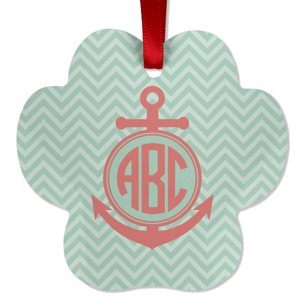 Chevron & Anchor Metal Paw Ornament - Front