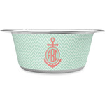 Chevron & Anchor Stainless Steel Dog Bowl - Large (Personalized)