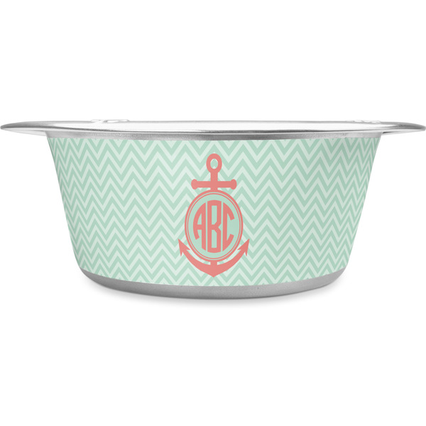 Custom Chevron & Anchor Stainless Steel Dog Bowl - Large (Personalized)