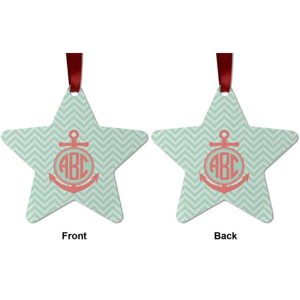 Chevron & Anchor Metal Star Ornament - Front and Back