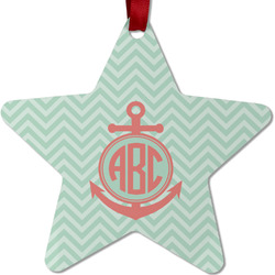 Chevron & Anchor Metal Star Ornament - Double Sided w/ Monogram