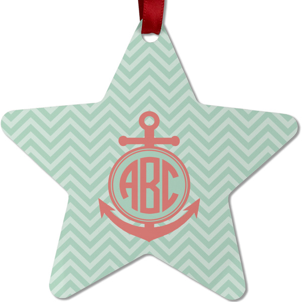 Custom Chevron & Anchor Metal Star Ornament - Double Sided w/ Monogram