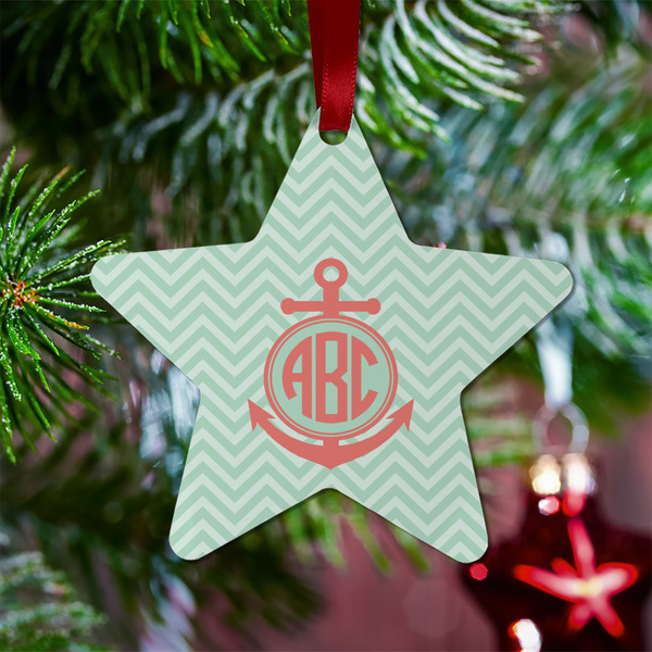 Chevron & Anchor Metal Star Ornament - Lifestyle