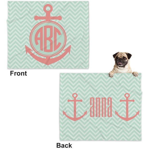 Chevron & Anchor Microfleece Dog Blanket - Large- Front & Back