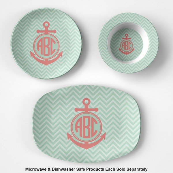 Chevron & Anchor Microwave & Dishwasher Safe CP Plastic Dishware - Group