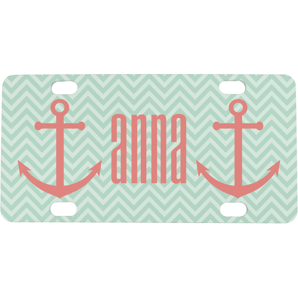 Custom Chevron & Anchor Mini / Bicycle License Plate (4 Holes) (Personalized)