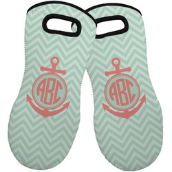Chevron & Anchor Neoprene Oven Mitts - Set of 2 w/ Monogram