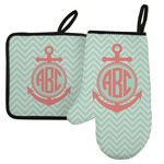 Chevron & Anchor Left Oven Mitt & Pot Holder Set w/ Monogram