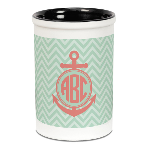 Custom Chevron & Anchor Ceramic Pencil Holders - Black