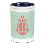Chevron & Anchor Ceramic Pencil Holders - Blue