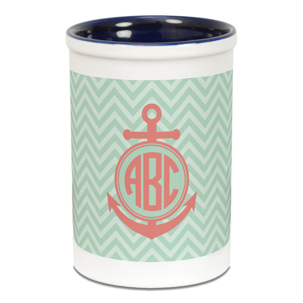 Chevron & Anchor Pencil Holder - Blue