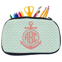 Chevron & Anchor Neoprene Pencil Case - Medium w/ Monogram