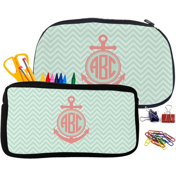 Chevron & Anchor Pencil / School Supplies Bags Small and Medium