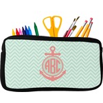 Chevron & Anchor Neoprene Pencil Case - Small w/ Monogram