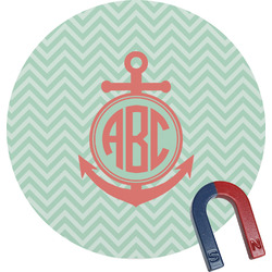 Chevron & Anchor Round Fridge Magnet (Personalized)