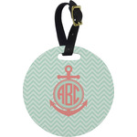 Chevron & Anchor Plastic Luggage Tag - Round (Personalized)