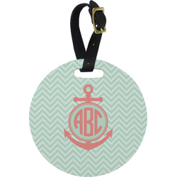 Chevron & Anchor Plastic Luggage Tag - Round (Personalized)