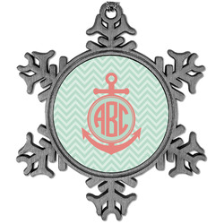 Chevron & Anchor Vintage Snowflake Ornament (Personalized)