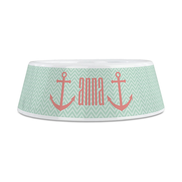 Chevron & Anchor Plastic Dog Bowls - Medium - FRONT