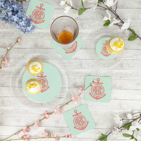 Chevron & Anchor Plastic Party Appetizer & Dessert Plates - In Context