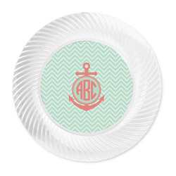 Chevron & Anchor Plastic Party Dinner Plates - 10" (Personalized)