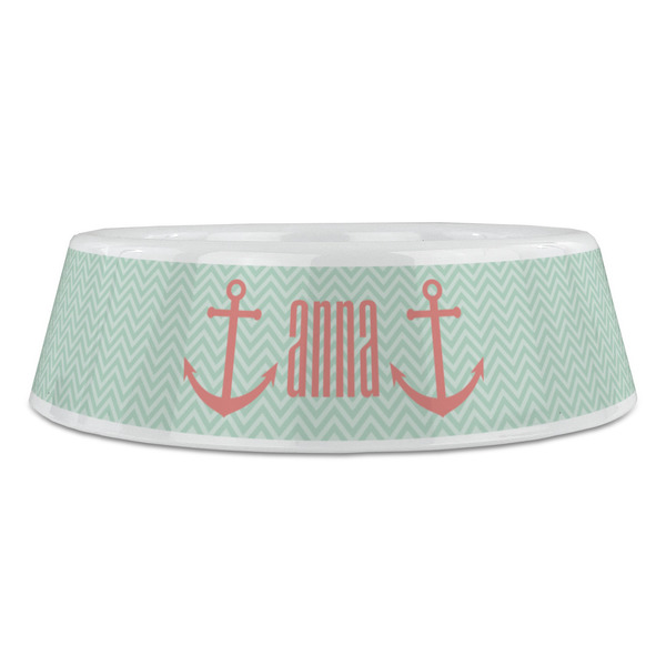 Chevron & Anchor Plastic Pet Bowls - Large - FRONT
